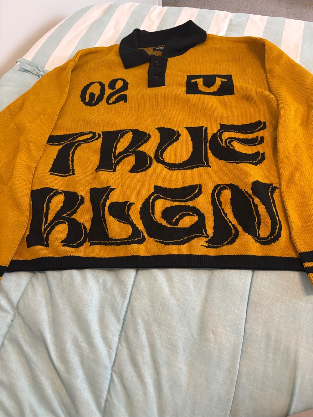 True Religion Mustard and Black Polo Sweater polo25” p2p